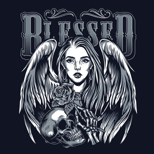 Chicano Angel Skull Rose Tattoo Vector Image