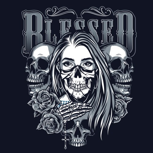 Chicano Skull with Rosary Vector Image