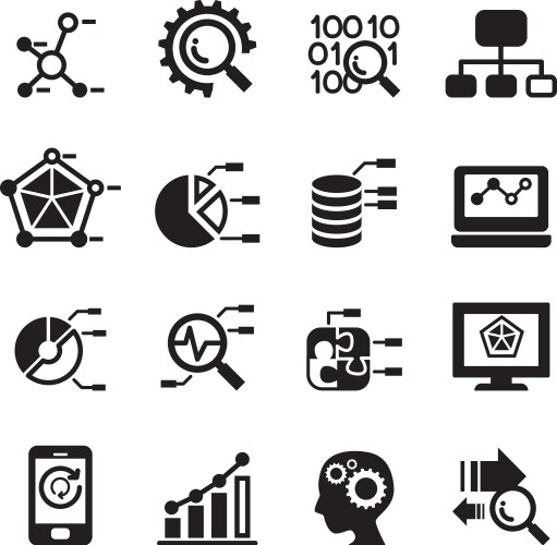 data mining database analysis icons set vector image