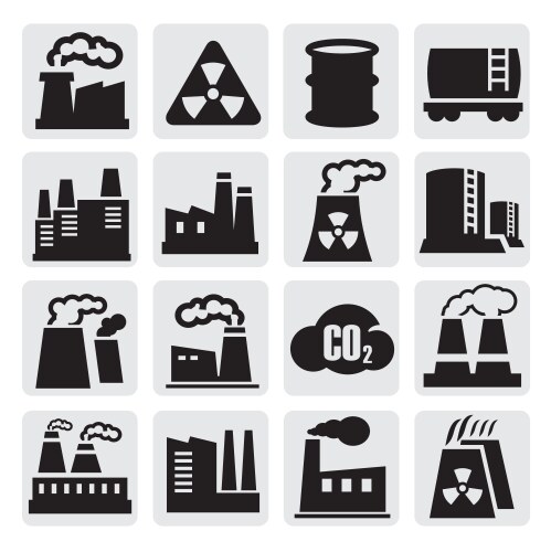 Black factory icons set Royalty Free Vector Image