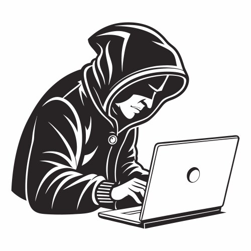 Anonymous hacker working on laptop computer vector image