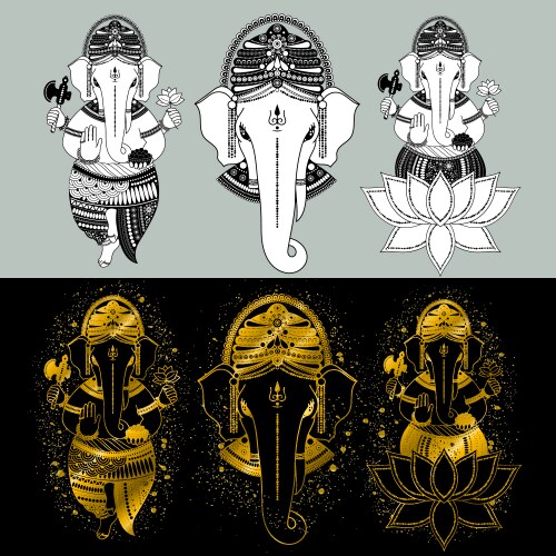 Set of images ganesha black and white Vector Image