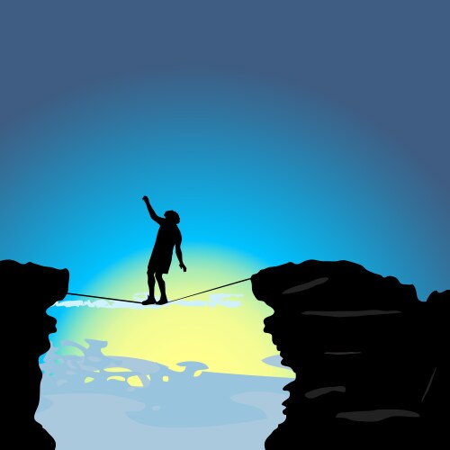 Businessman walking on tightrope graphic chart Vector Image