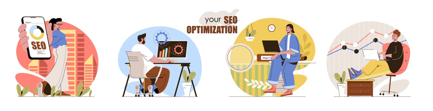 Seo optimization concept scenes set search vector image