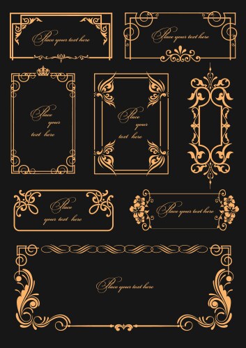 Set of ornate frames and ornaments with sample Vector Image