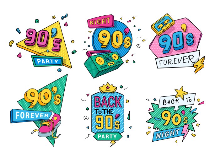 collection colorful back to 90s logo flat vector