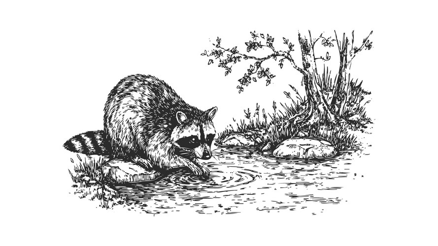 Raccoon Drinking from Stream Vector Image