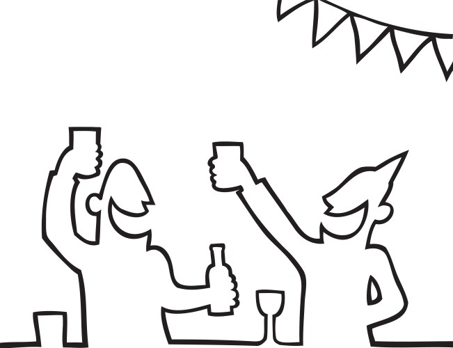 Two People Celebrating with Drinks Vector Image