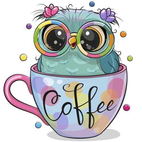 Cute Cartoon Owl with Coffee Cup Vector Image