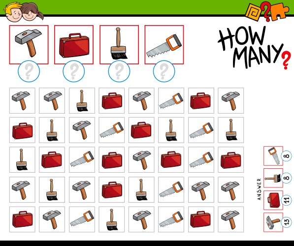 how many tools and objects counting game vector image