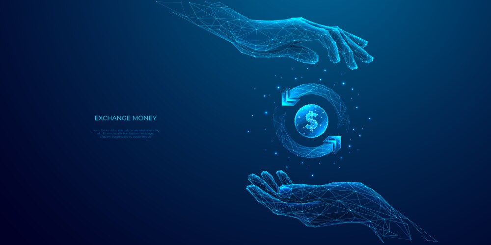 abstract money exchange two hands holding coin vector