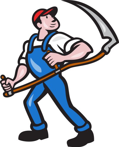 farmer worker holding scythe cartoon vector image