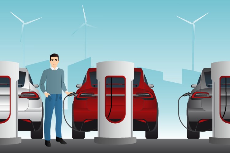 Man with electric car vector image