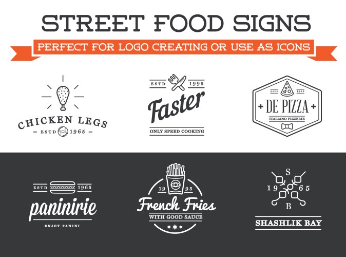 set of street food fastfood signs with icons can vector image