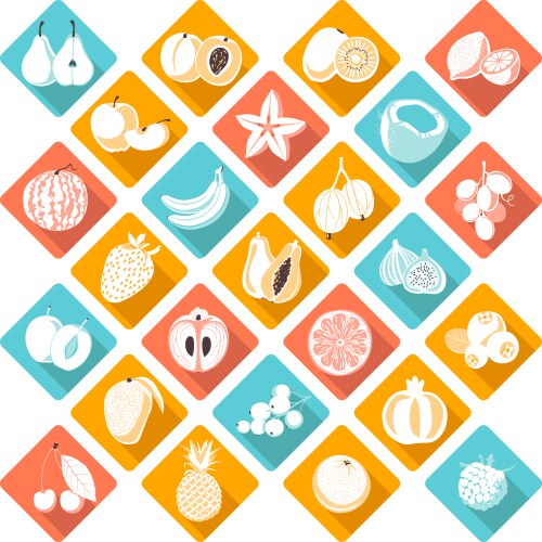 Flat Fruit Icons Collection Vector Image