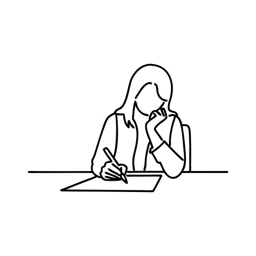 Woman writing in diary hand drawn line art Vector Image