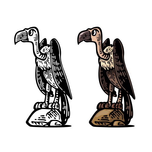 Griffin on Stone - Hand Drawn Engraving Vector Image