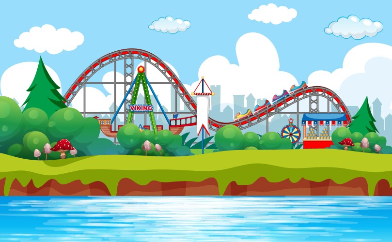 Scene background design with many rides Royalty Free Vector