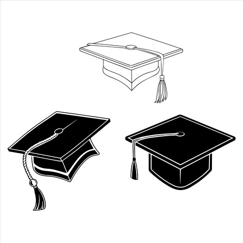 Black Graduation Cap Line Art Vector Image