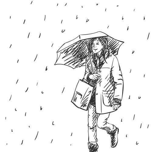 Young woman walking with umbrella under rain Vector Image