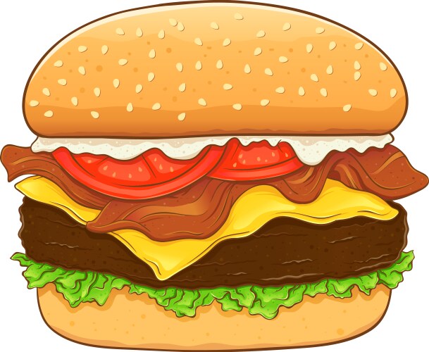 Hand Drawn Cheeseburger with Bacon Vector Image