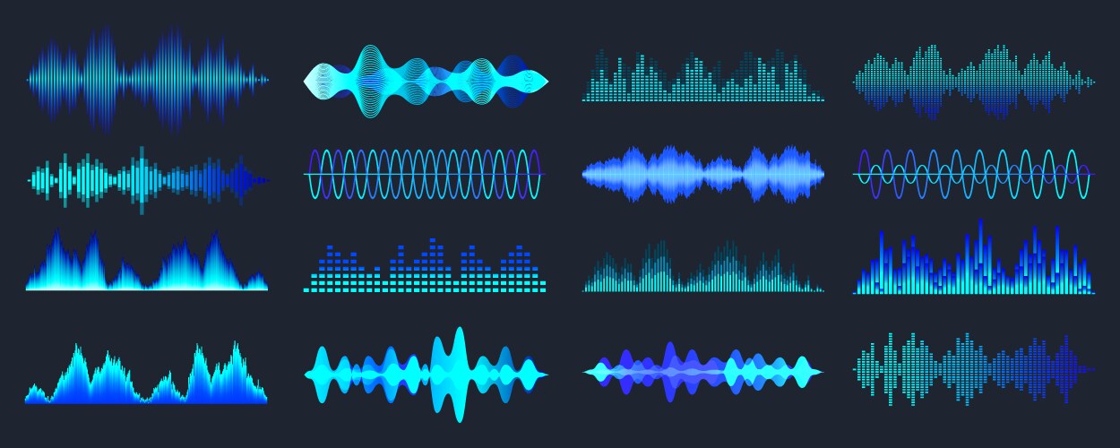 Blue colorful sound waves collection analog vector image