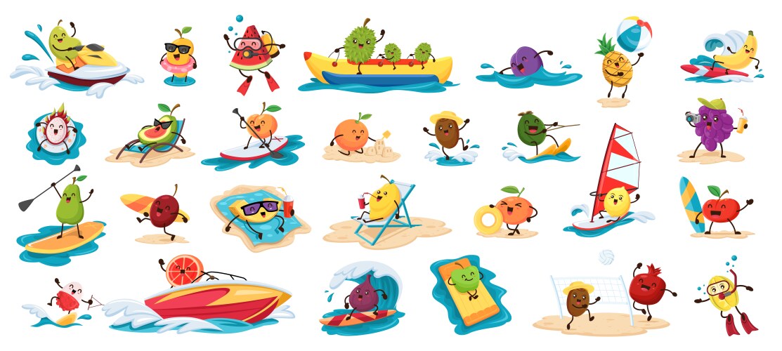 Cartoon fruit characters on summer beach vacation Vector Image