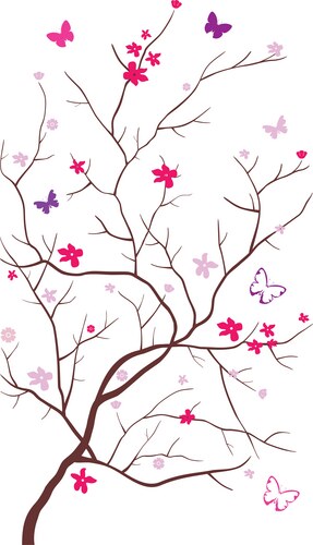 Oriental Cherry Blossom Tree with Butterflies Vector Image