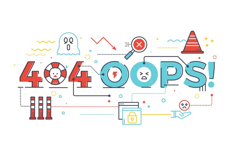 404 oops word for internet website page not found vector image