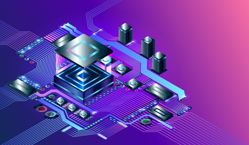 Microchip processor glowing doodle Royalty Free Vector Image