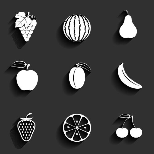 Fruit Flat Icon Set - Colorful Fruits Vector Image