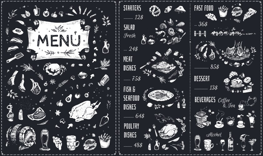 vintage chalk drawn menu design vector