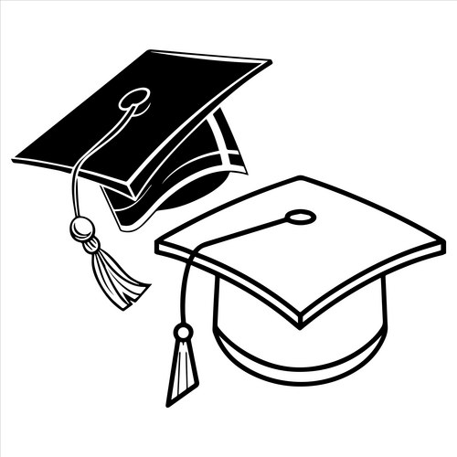 Black Line Art Graduation Cap Vector Image