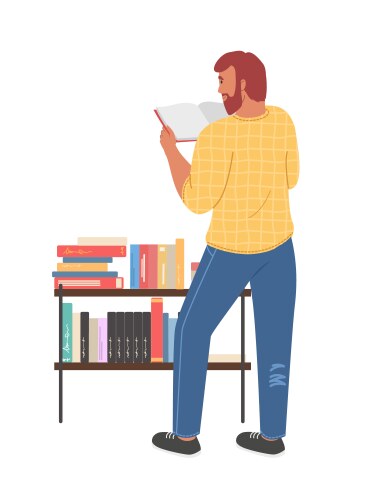 young bearded man reading book vector