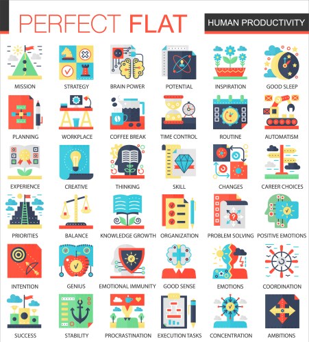 Productivity solid icon set Royalty Free Vector Image
