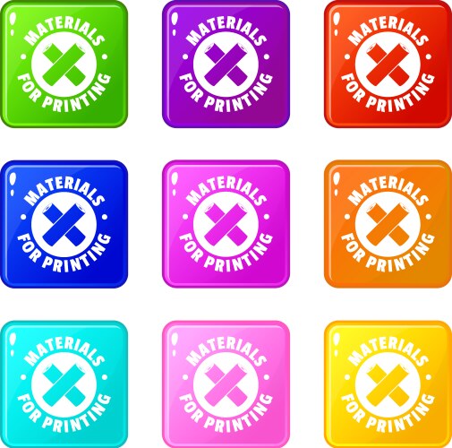Materials for printing icons set 9 color vector image