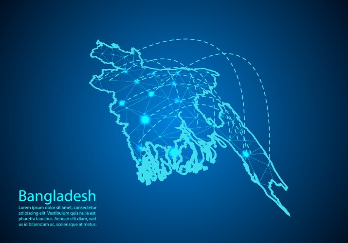 bangladesh map with nodes linked by lines concept vector image