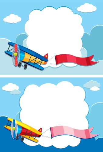 two border templates with airplane in the sky vector image