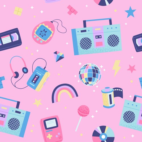 Retro cassette pattern seamless vintage memphis Vector Image