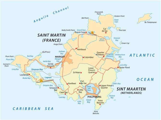 road map of sint marteen-sint maarten vector