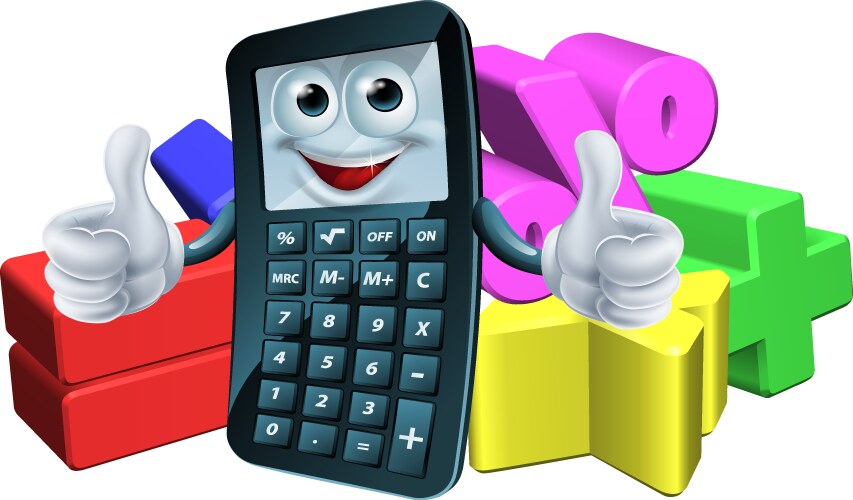 calculator man and math symbols vector