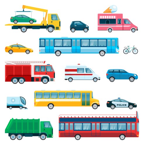 City cars passenger car ambulance truck bike Vector Image