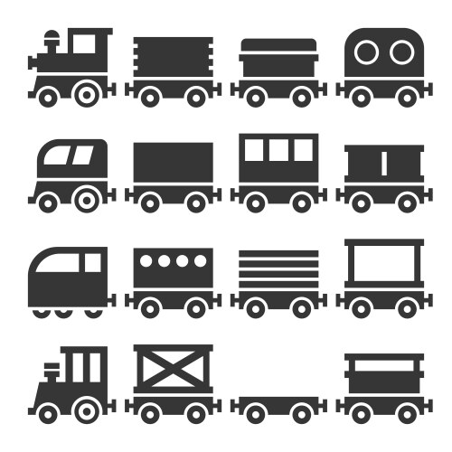 Black railroad icon set Royalty Free Vector Image