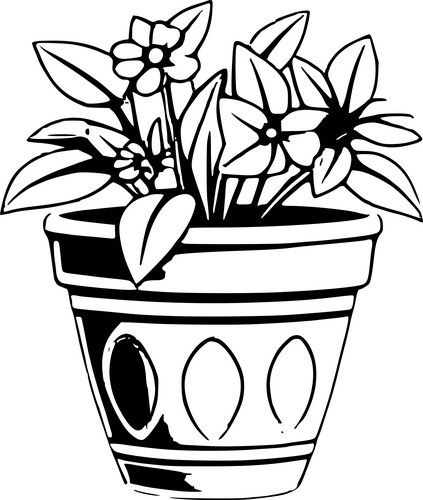 Floral Potted Plant Outline Vector Image