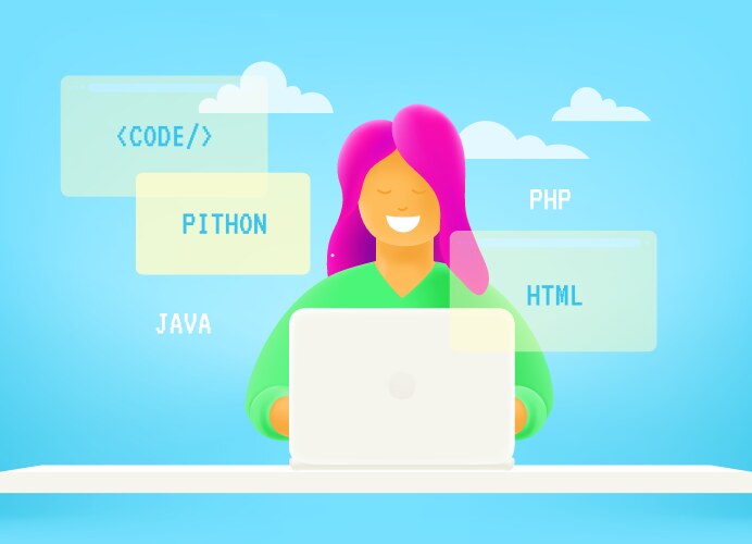 Web developer working via internet 3d style cute vector image