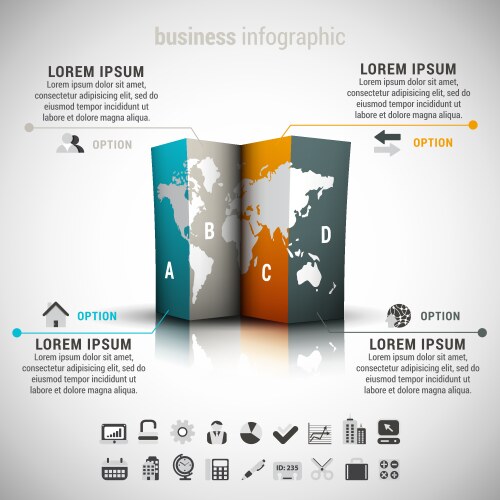 World map color infographics step Royalty Free Vector Image