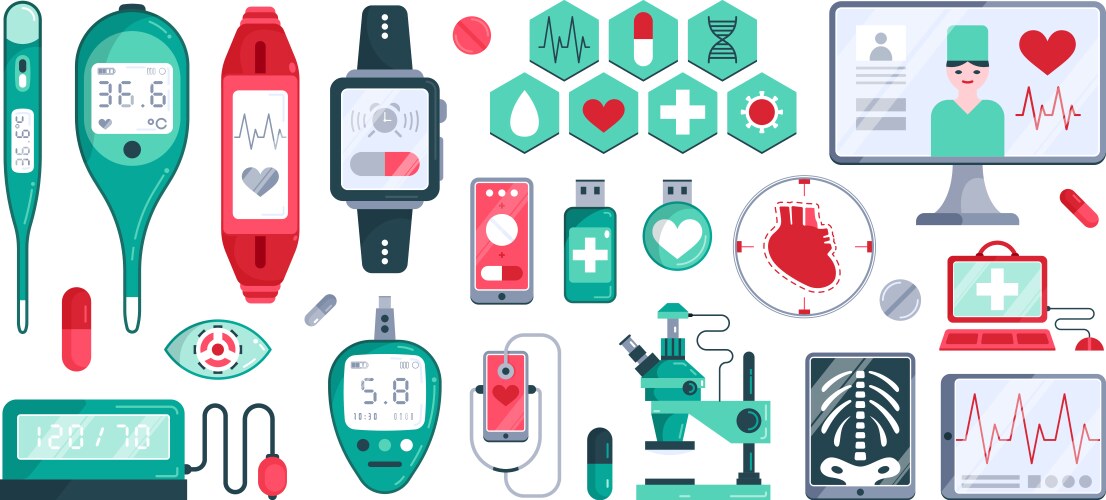 Digital medicine horizontal icon set vector image