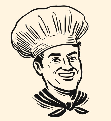 Happy chef in hat smiling middle aged male vector image