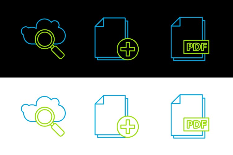 Set line pdf file document search cloud computing vector image