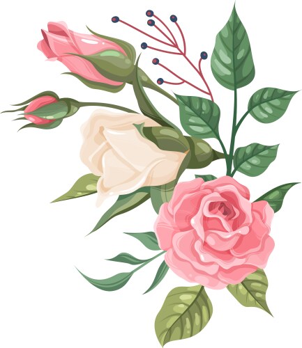 Pink & White Rose Wedding Bouquet Vector Image